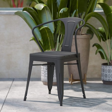 Flash Furniture Black Patio Club Chairs with Poly Resin Seats, 2PK 2-SB-T11C-BK-GG